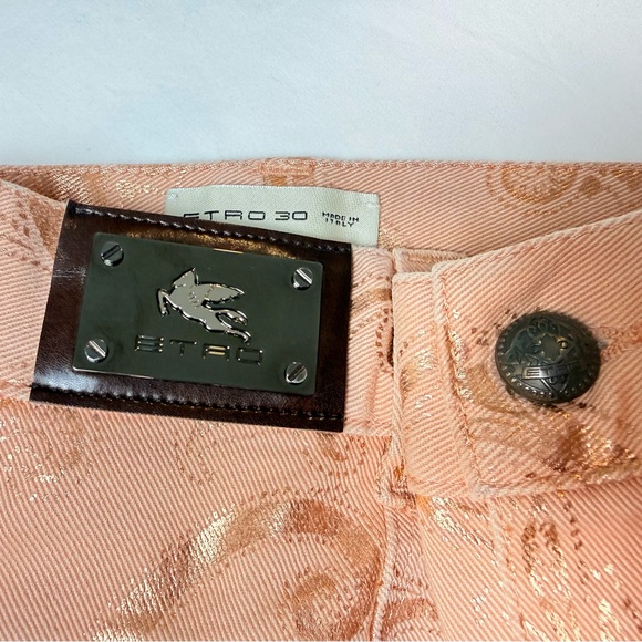ETRO Milano FW18 Metallic Rose Gold Signature Paisley Carpenter Jeans 30 Italy - Picture 2 of 16